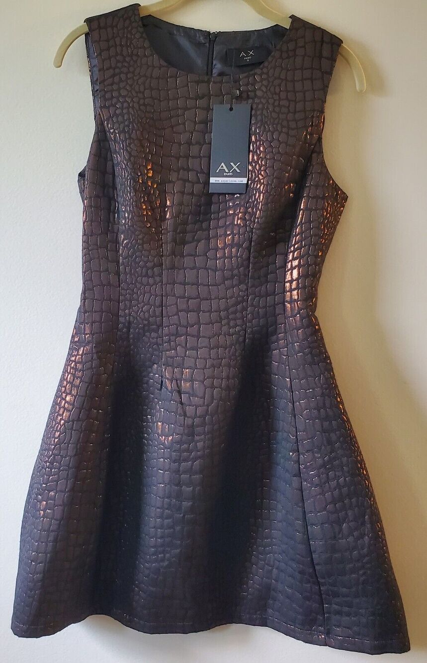 AX Paris Metallic Skater Dress Black Bronze Reptile US Size 4 NWT D471BLACK/BRO